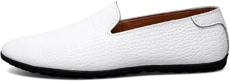 Men's Leather Loafers Round Toe PU Driving Moccasins Shoes Crocodile Print Smoking Loafers Anti-Slip Resistant Lightweight Comfortable Casual Slip-On