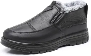 Men's Leather Slip On Platform Snow Boots Winter Warm Fur Lined High Top Non-Slip Outdoor Sneakers Boots Comfort Office Dress Walking Loafers Shoes