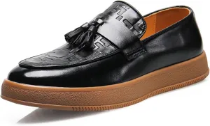 Men's Leather Slip On Platform Tassel Loafers Fashion Round Toe Comfort Non-Slip Business Dress Shoes for Party Wedding Driving Shoes