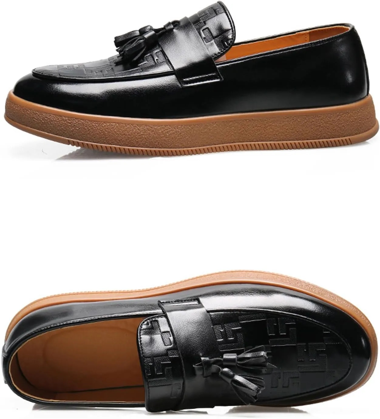 Men's Leather Slip On Platform Tassel Loafers Fashion Round Toe Comfort Non-Slip Business Dress Shoes for Party Wedding Driving Shoes