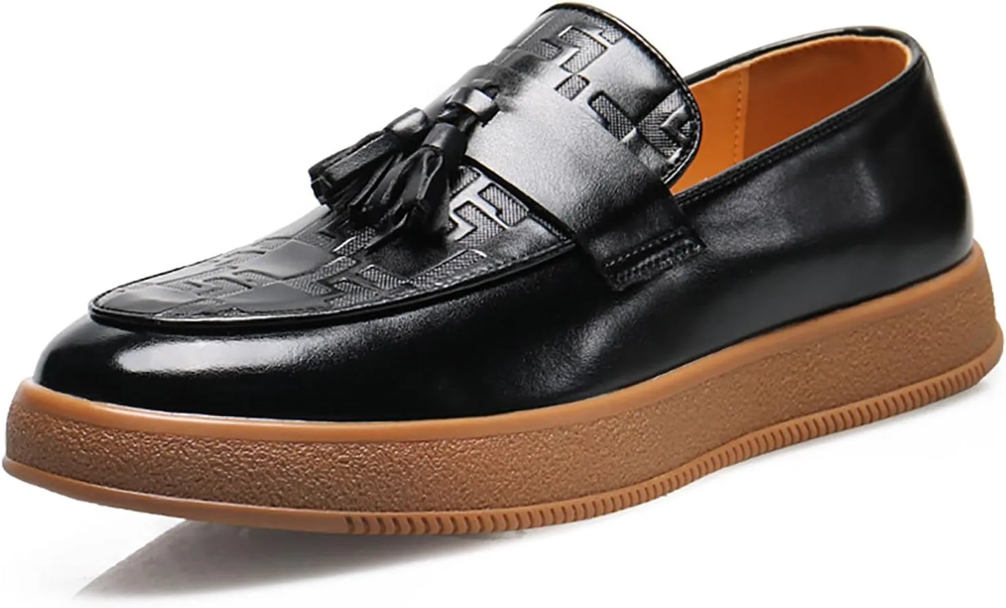 Men's Leather Slip On Platform Tassel Loafers Fashion Round Toe Comfort Non-Slip Business Dress Shoes for Party Wedding Driving Shoes