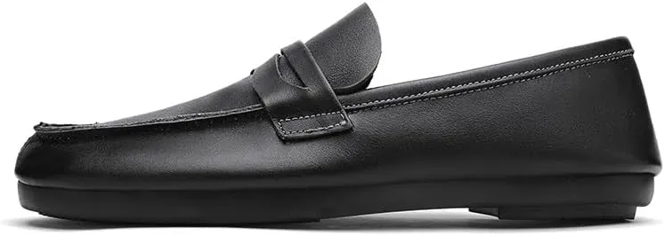 Men's Loafers Shoes Round Toe Split Toe Solid Color Leather Penny Loafers Flexible Anti-Slip Lightweight Outdoor Prom Slip-on(Black,6.5)