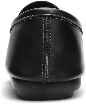 Men's Loafers Shoes Round Toe Split Toe Solid Color Leather Penny Loafers Flexible Anti-Slip Lightweight Outdoor Prom Slip-on(Black,6.5)