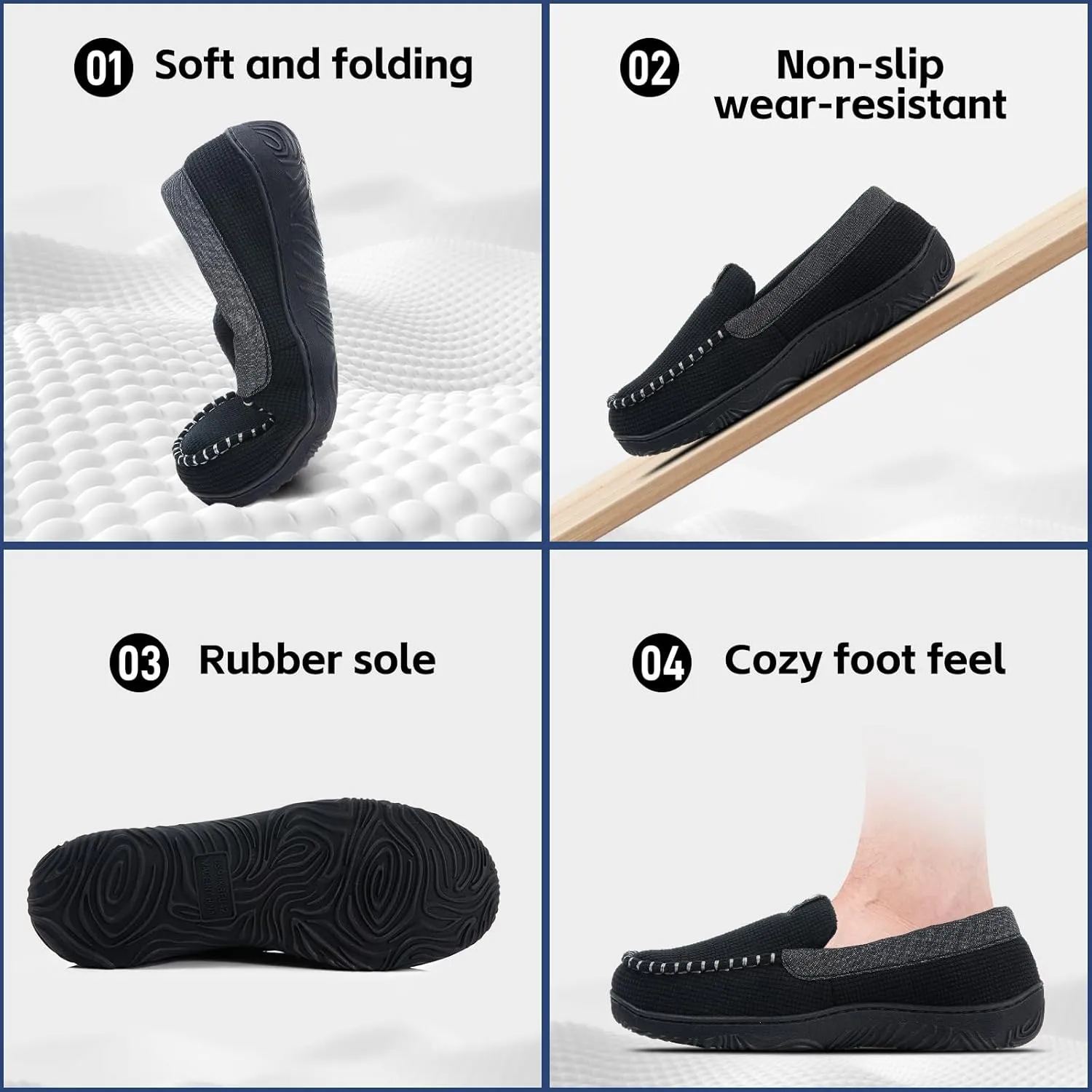 Men's Moccasin House Slippers - Memory Foam Indoor Outdoor Shoes Breathable Slip-on Loafers
