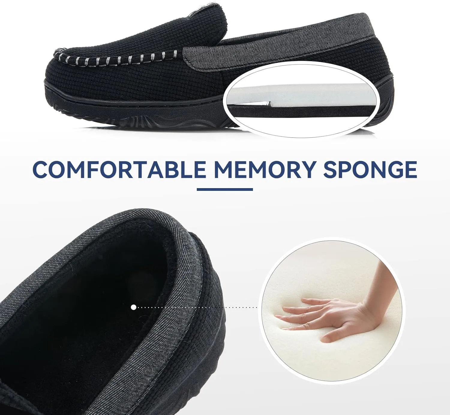 Men's Moccasin House Slippers - Memory Foam Indoor Outdoor Shoes Breathable Slip-on Loafers