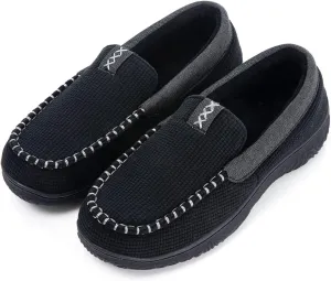 Men's Moccasin House Slippers - Memory Foam Indoor Outdoor Shoes Breathable Slip-on Loafers