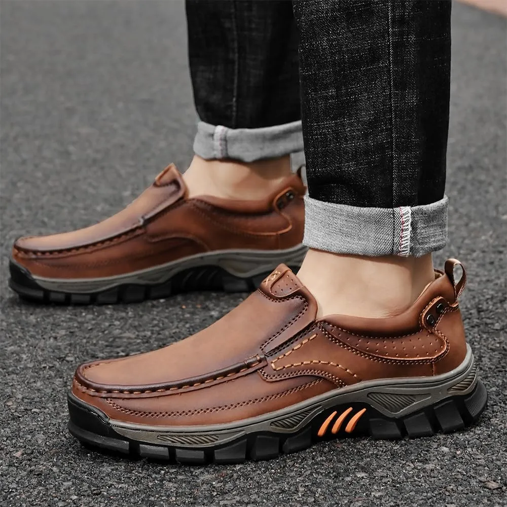 Men's Orthopedic Comfortable Casual Leather Slip On Loafers Lightweight Breathable Casual Walking Shoes