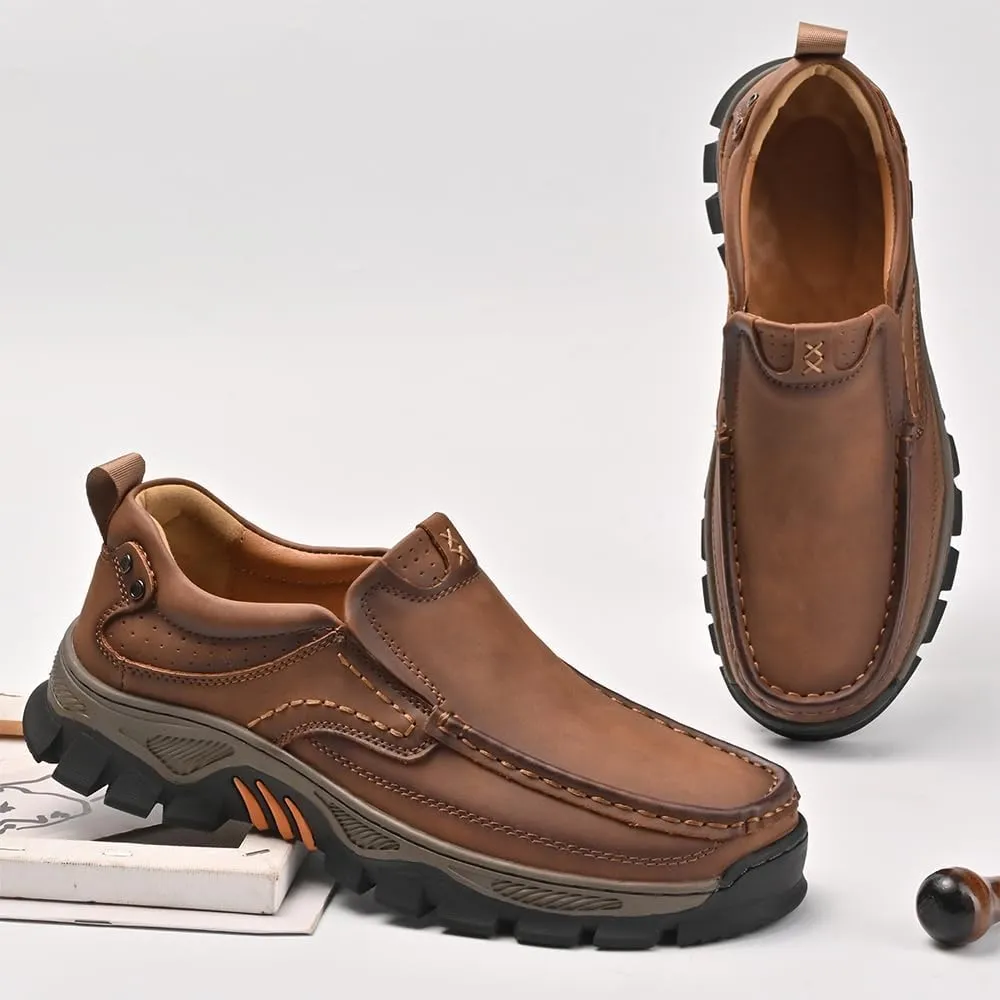 Men's Orthopedic Comfortable Casual Leather Slip On Loafers Lightweight Breathable Casual Walking Shoes