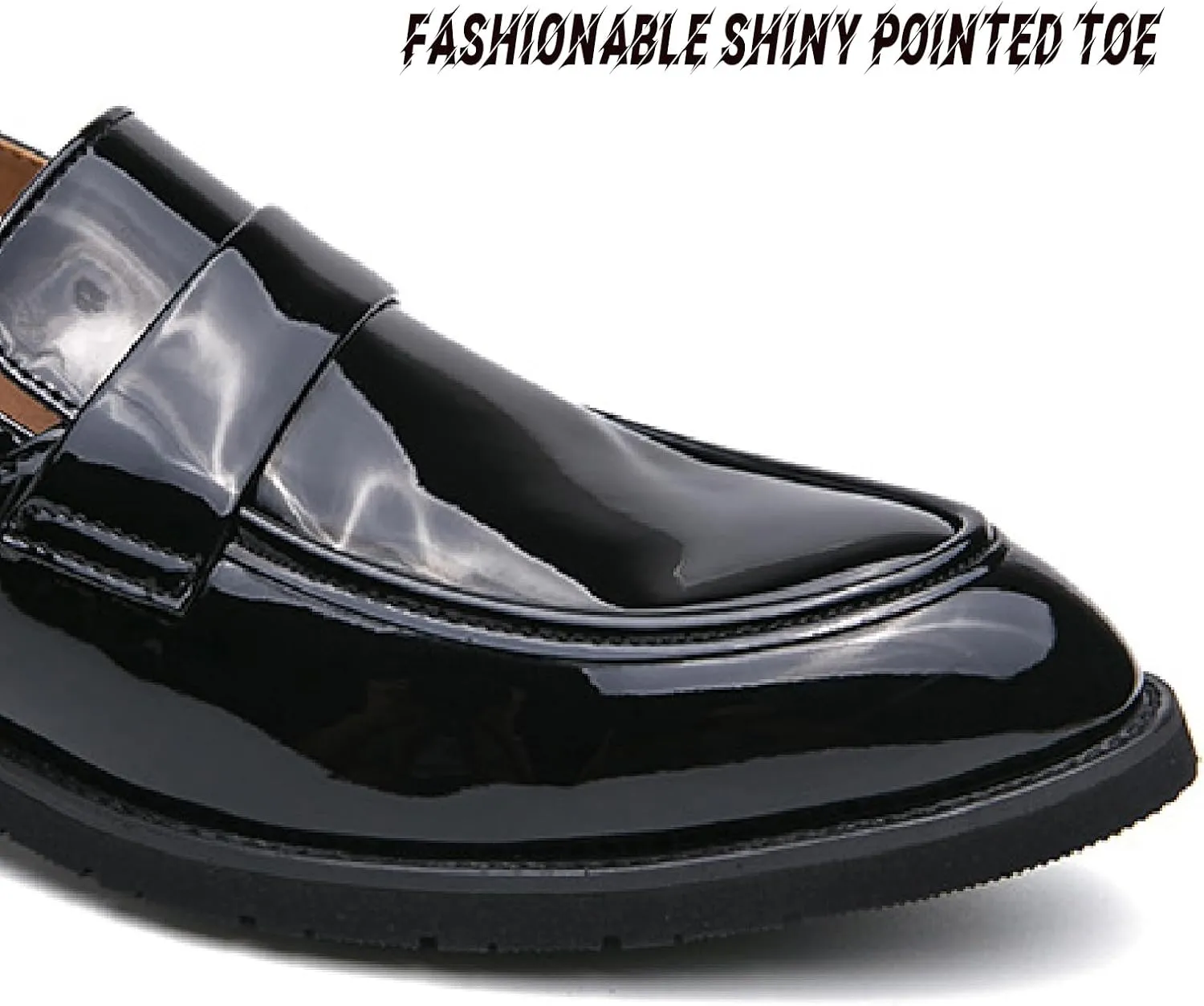 Men's Patent Leather Backless Dress Mules Fashion Bright Surface Ankle Strap Slip On Soft Bottom Penny Loafers Indoor Outdoor Banquet Party Casual Smoking Shoes