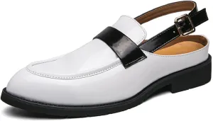 Men's Patent Leather Backless Dress Mules Fashion Bright Surface Ankle Strap Slip On Soft Bottom Penny Loafers Indoor Outdoor Banquet Party Casual Smoking Shoes