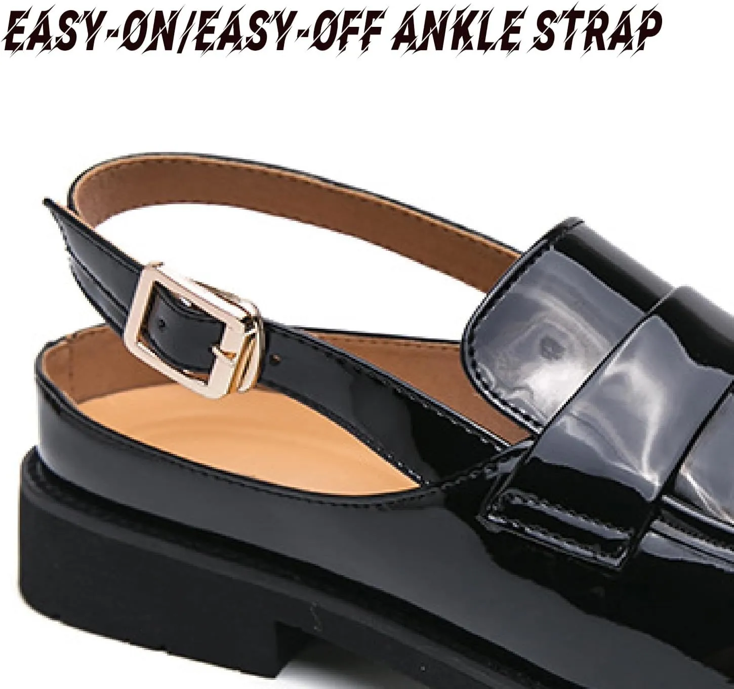 Men's Patent Leather Backless Dress Mules Fashion Bright Surface Ankle Strap Slip On Soft Bottom Penny Loafers Indoor Outdoor Banquet Party Casual Smoking Shoes