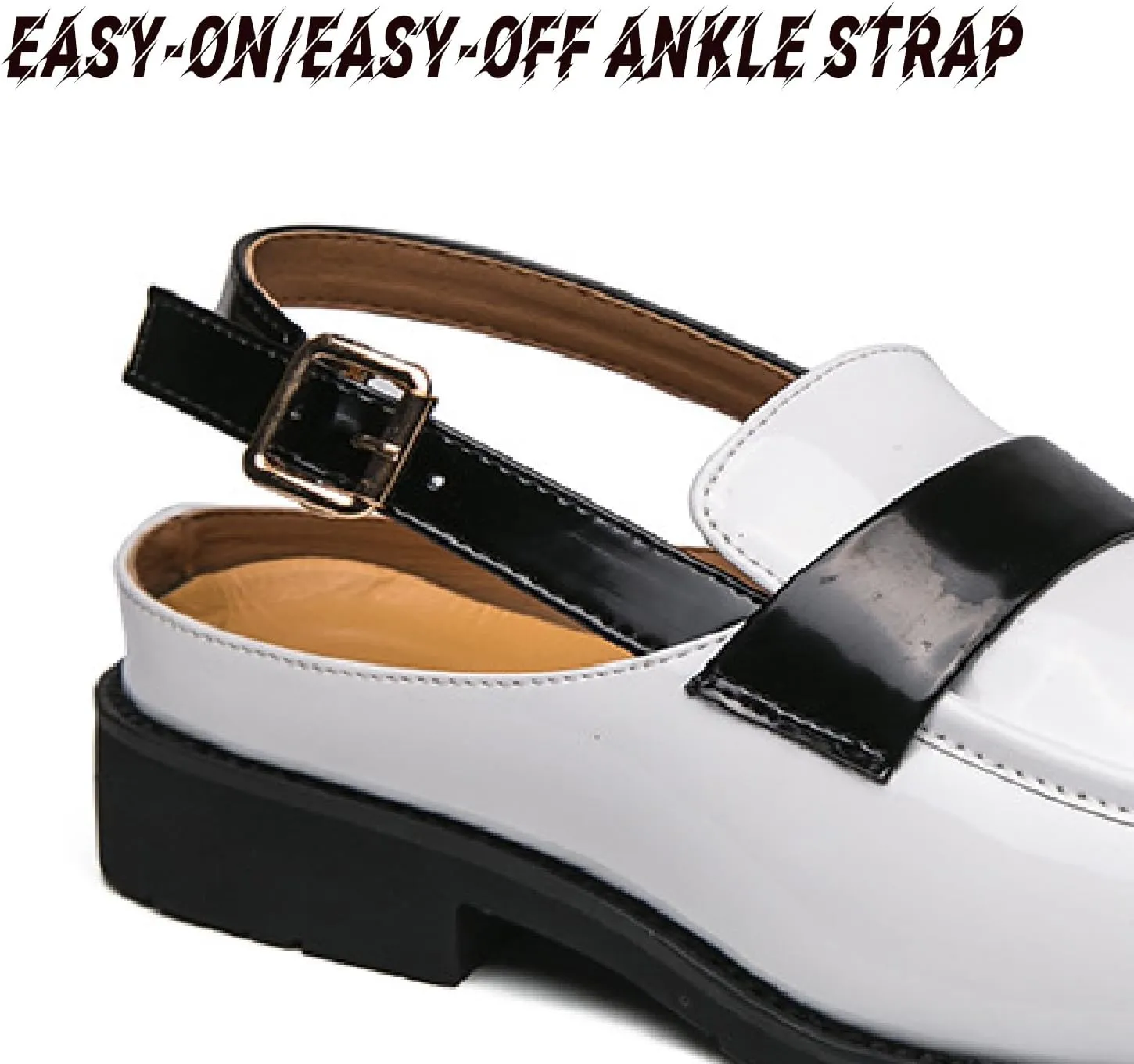 Men's Patent Leather Backless Dress Mules Fashion Bright Surface Ankle Strap Slip On Soft Bottom Penny Loafers Indoor Outdoor Banquet Party Casual Smoking Shoes