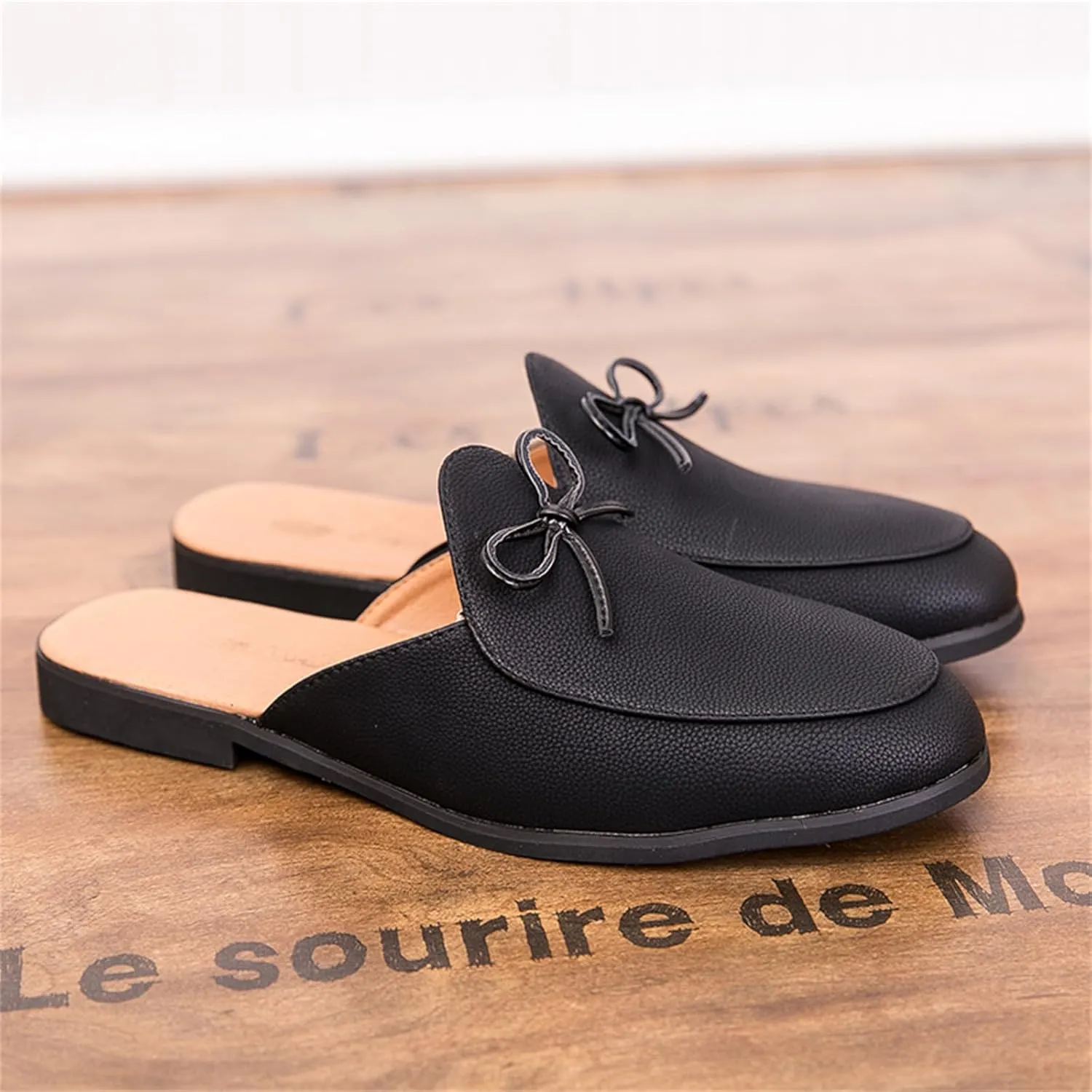 Men's Retro Suede Leather Slip-On Dress Mules Slippers Loafers Summer Flats Formal Backless Loafers Work Slides Casual Open Back Sandals