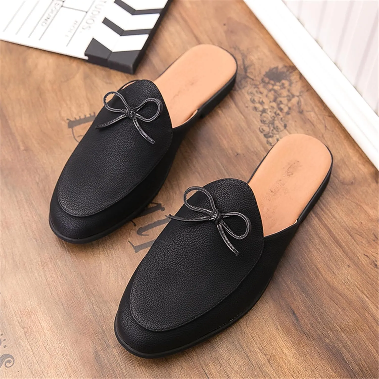 Men's Retro Suede Leather Slip-On Dress Mules Slippers Loafers Summer Flats Formal Backless Loafers Work Slides Casual Open Back Sandals