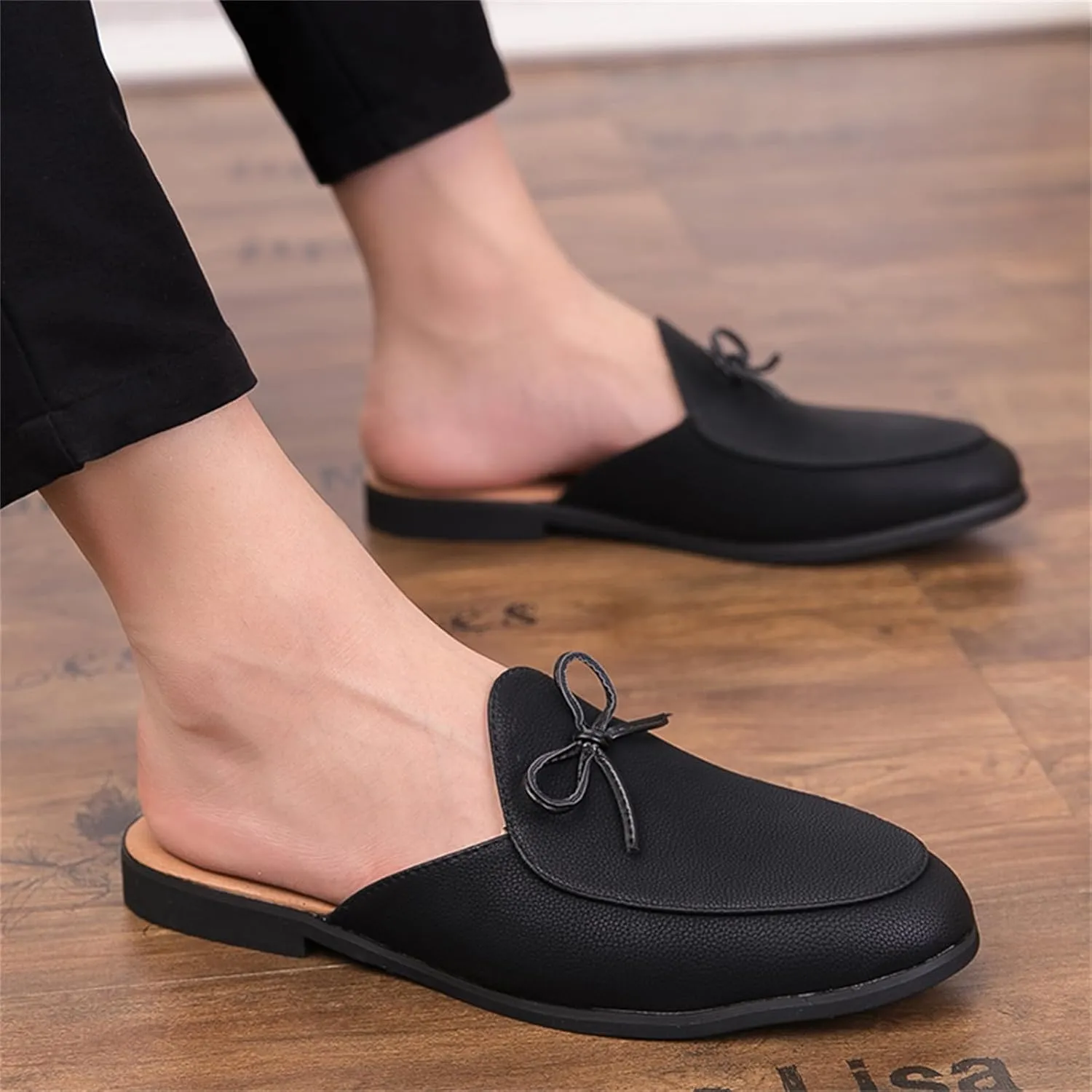 Men's Retro Suede Leather Slip-On Dress Mules Slippers Loafers Summer Flats Formal Backless Loafers Work Slides Casual Open Back Sandals