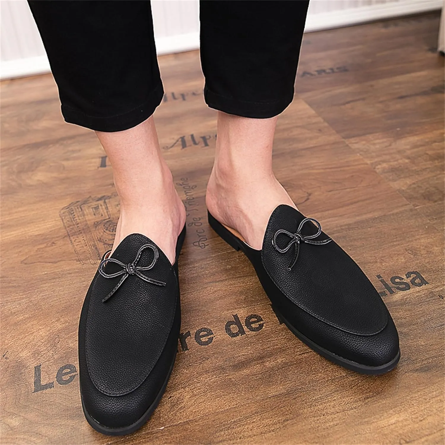 Men's Retro Suede Leather Slip-On Dress Mules Slippers Loafers Summer Flats Formal Backless Loafers Work Slides Casual Open Back Sandals