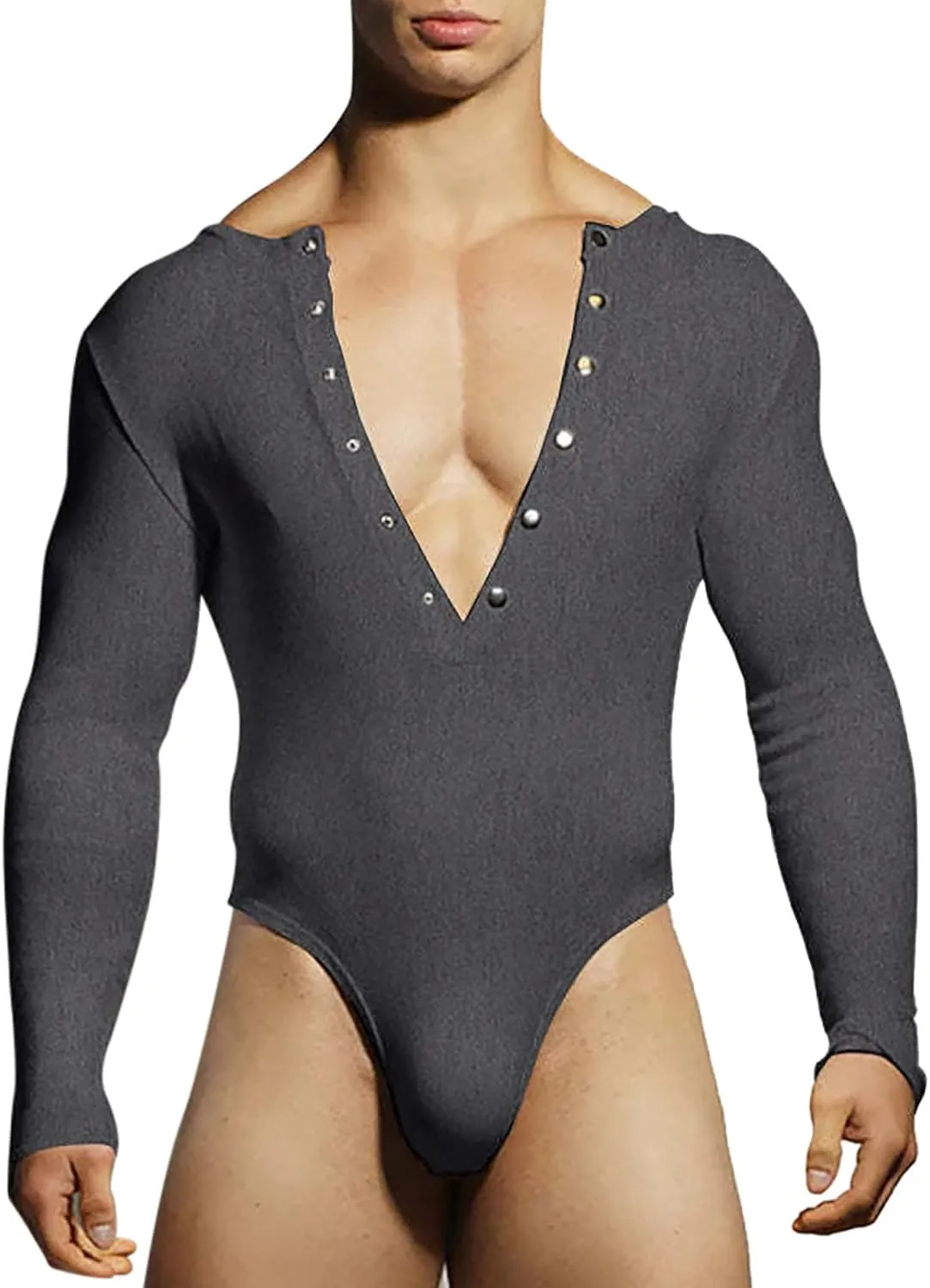 Men's Sexy G-String Jumpsuit Lingerie，Deep V Neck Long Sleeve Bodysuit，T-Shirt Tight Fitting Shapewear，Loungewear