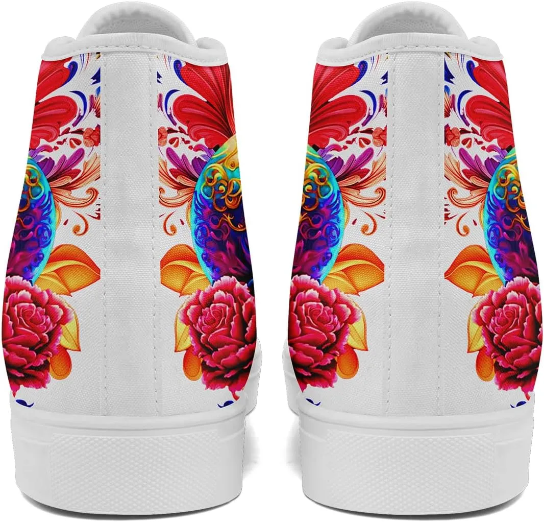Men's Skull Canvas High Top Shoes Classic Fashion High Top Sneakers Unisex Casual Lace Up Tennis Shoes
