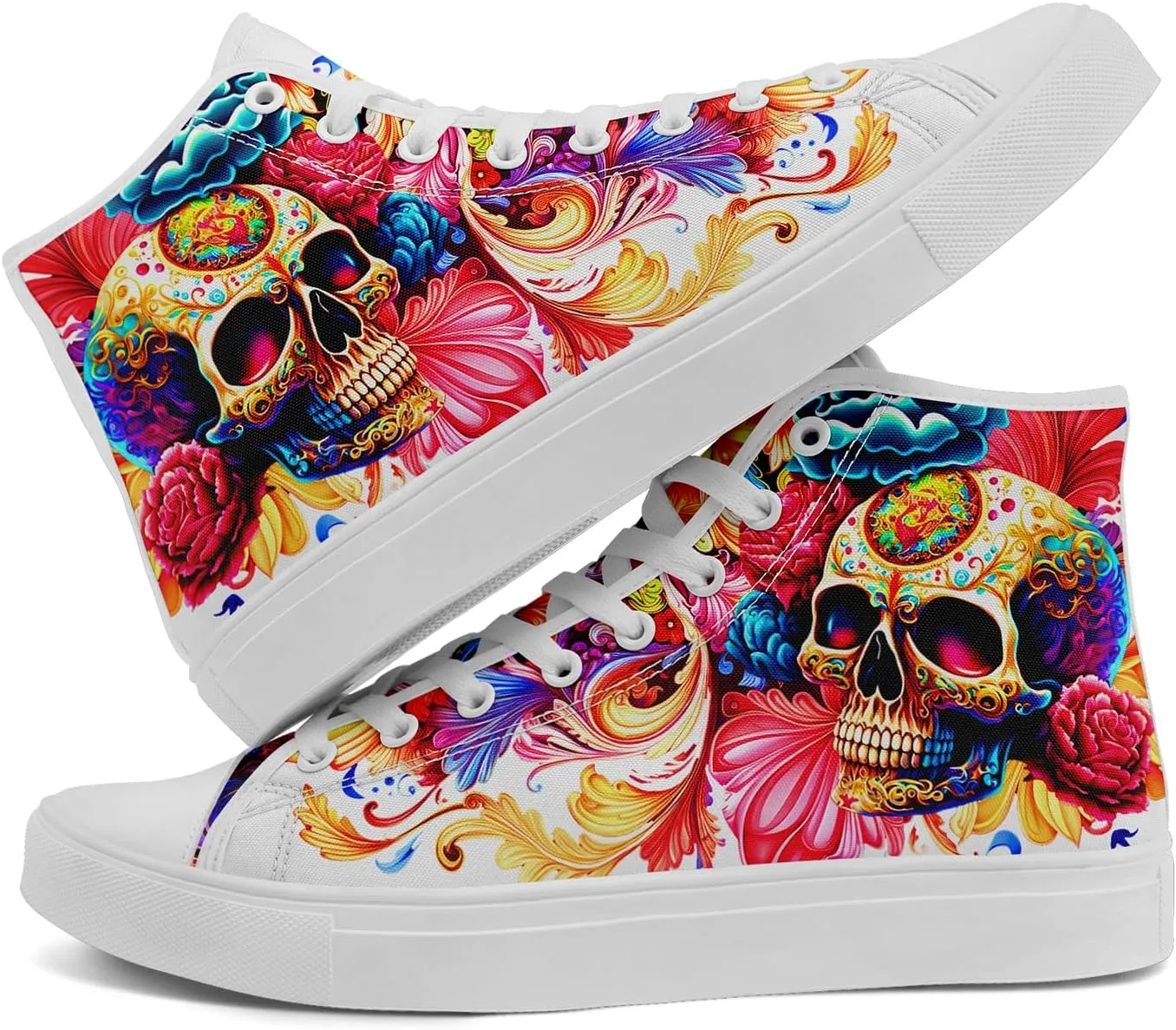 Men's Skull Canvas High Top Shoes Classic Fashion High Top Sneakers Unisex Casual Lace Up Tennis Shoes