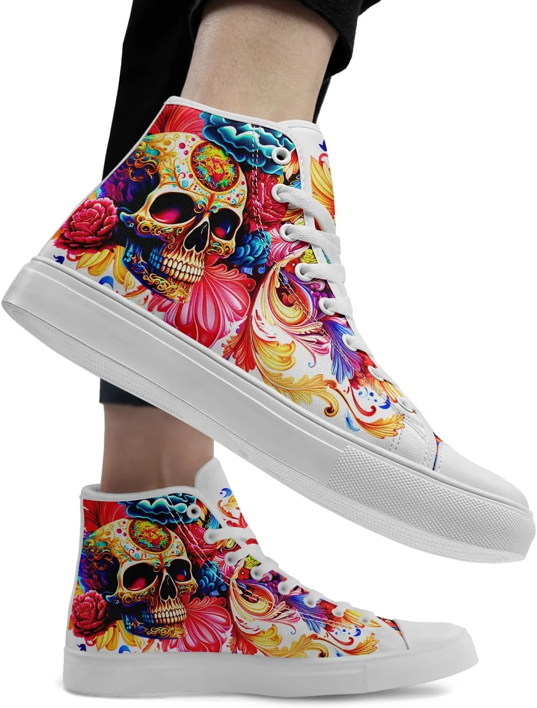 Men's Skull Canvas High Top Shoes Classic Fashion High Top Sneakers Unisex Casual Lace Up Tennis Shoes