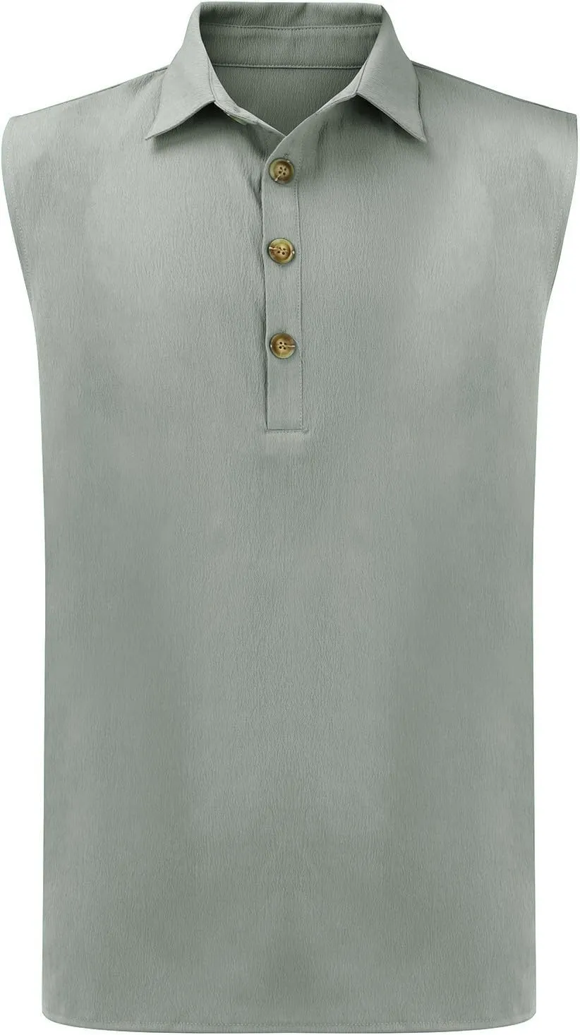 Mens Sleeveless Button Down Beach Shirts Casual Summer Hippie Tank Tops Fashion Solid Collared Linen Tank Shirt 2025