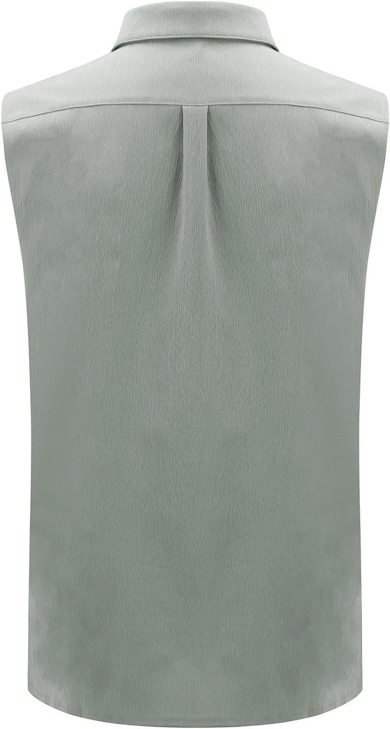 Mens Sleeveless Button Down Beach Shirts Casual Summer Hippie Tank Tops Fashion Solid Collared Linen Tank Shirt 2025