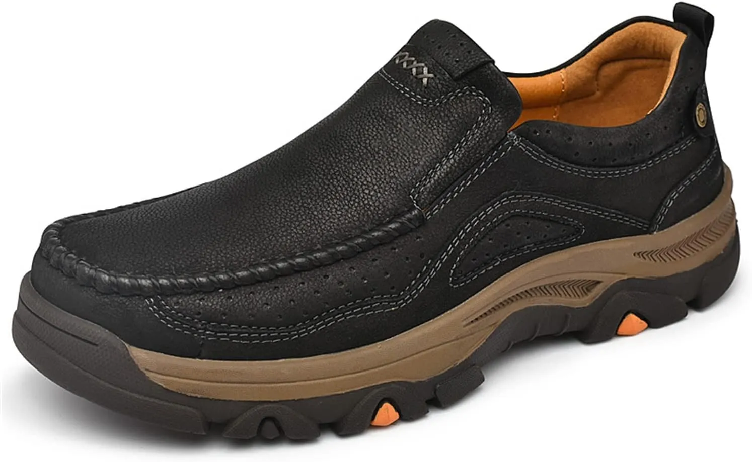 Mens Slip On Casual Loafers Classic Outdoor Leather Walking Hiking Shoes Comfortable for Work Office Dress Outdoor