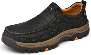 Mens Slip On Casual Loafers Classic Outdoor Leather Walking Hiking Shoes Comfortable for Work Office Dress Outdoor