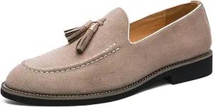 Men's Suede Tassel Slip On Oxford Loafers,Fashionable Business Formal Low Heel Loafers,Hand Stitched Walking Driving Penny Shoes