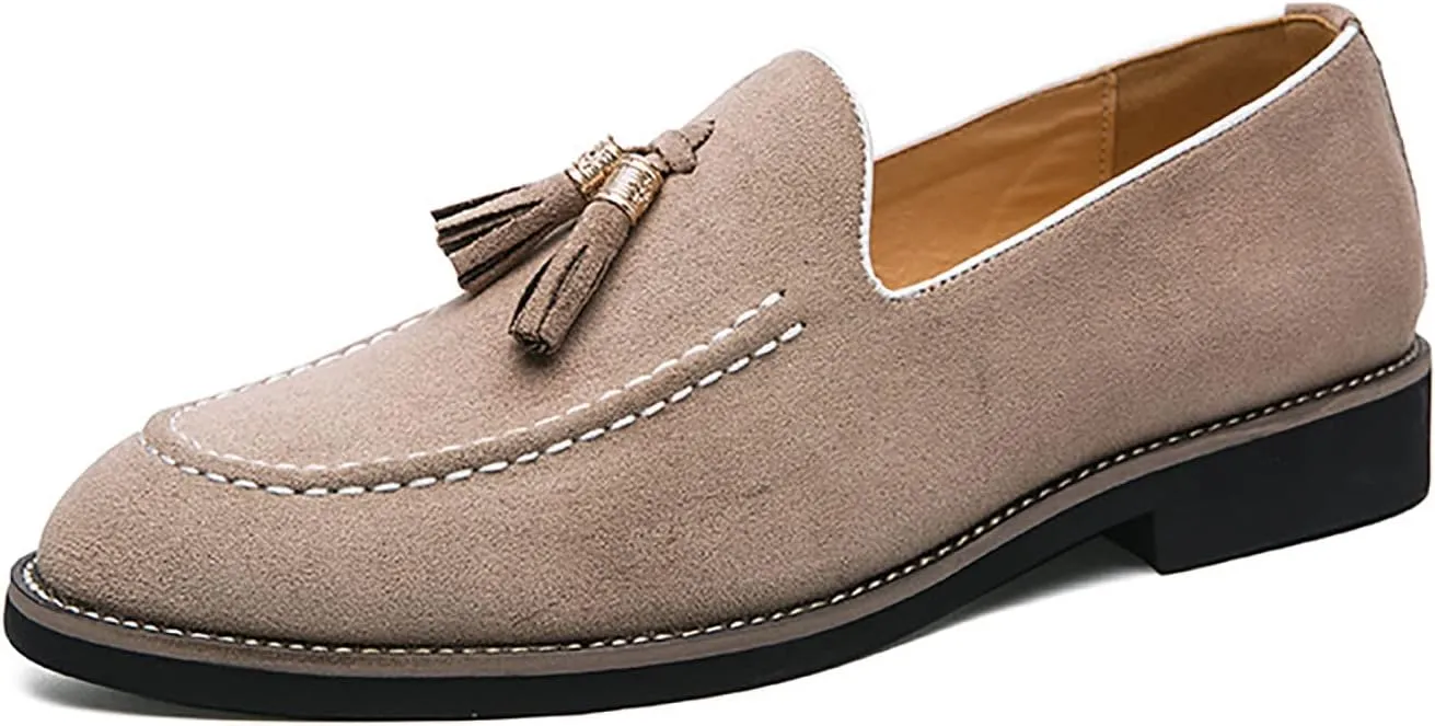 Men's Suede Tassel Slip On Oxford Loafers,Fashionable Business Formal Low Heel Loafers,Hand Stitched Walking Driving Penny Shoes