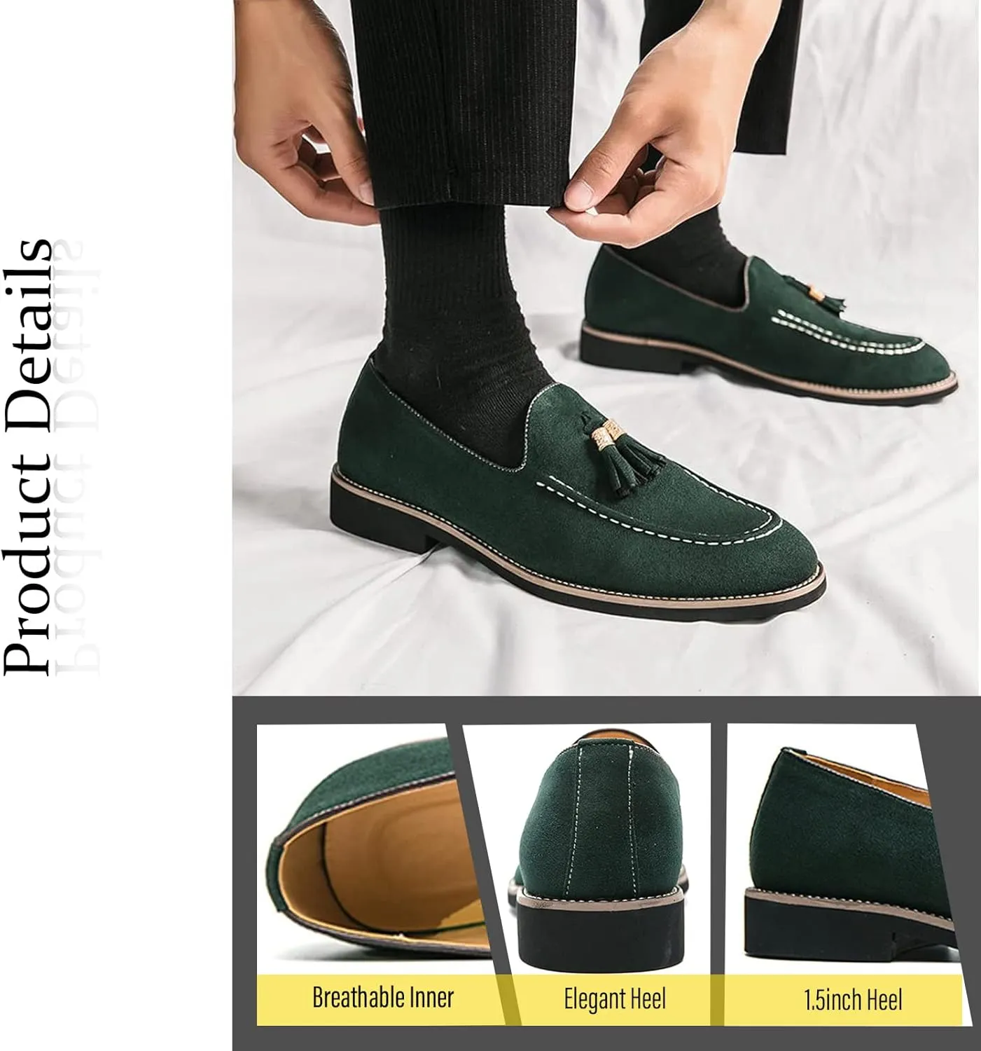 Men's Suede Tassel Slip On Oxford Loafers,Fashionable Business Formal Low Heel Loafers,Hand Stitched Walking Driving Penny Shoes