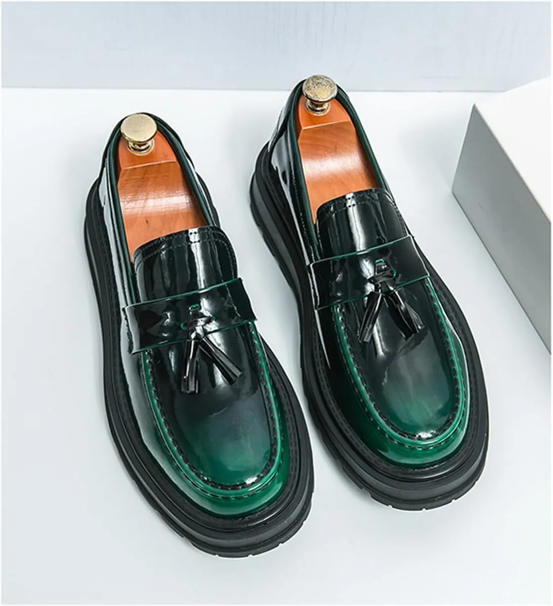 Men's Tassel Platform Loafers Slip-On Dress Shoes Casual Non-Slip Chunky Heel Business Shoes for Office Party Penny Loafers