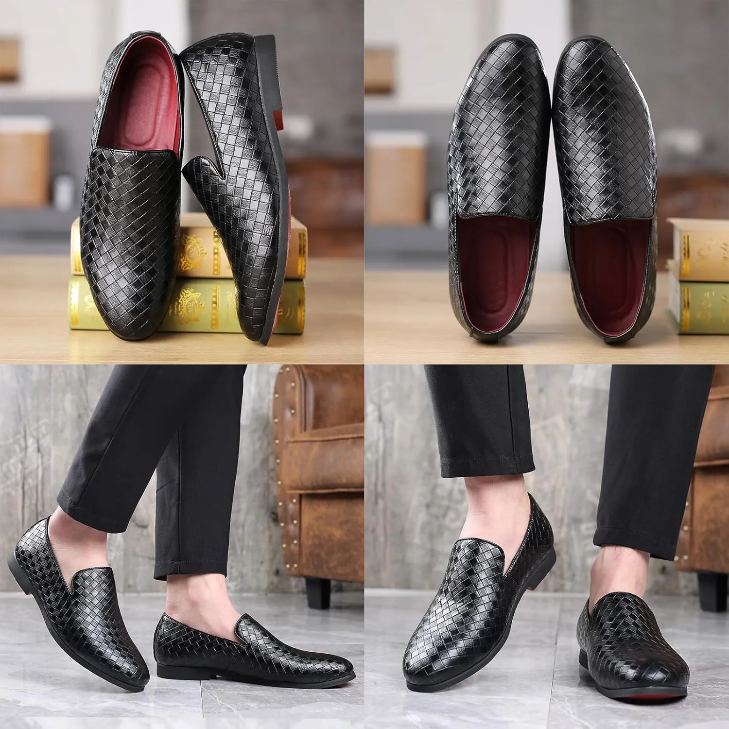 Men's Vegan Leather Smoking Loafers Slip-on Flat Casual Lightweight Driving Walking Shoes Business Dress Oxford Shoes