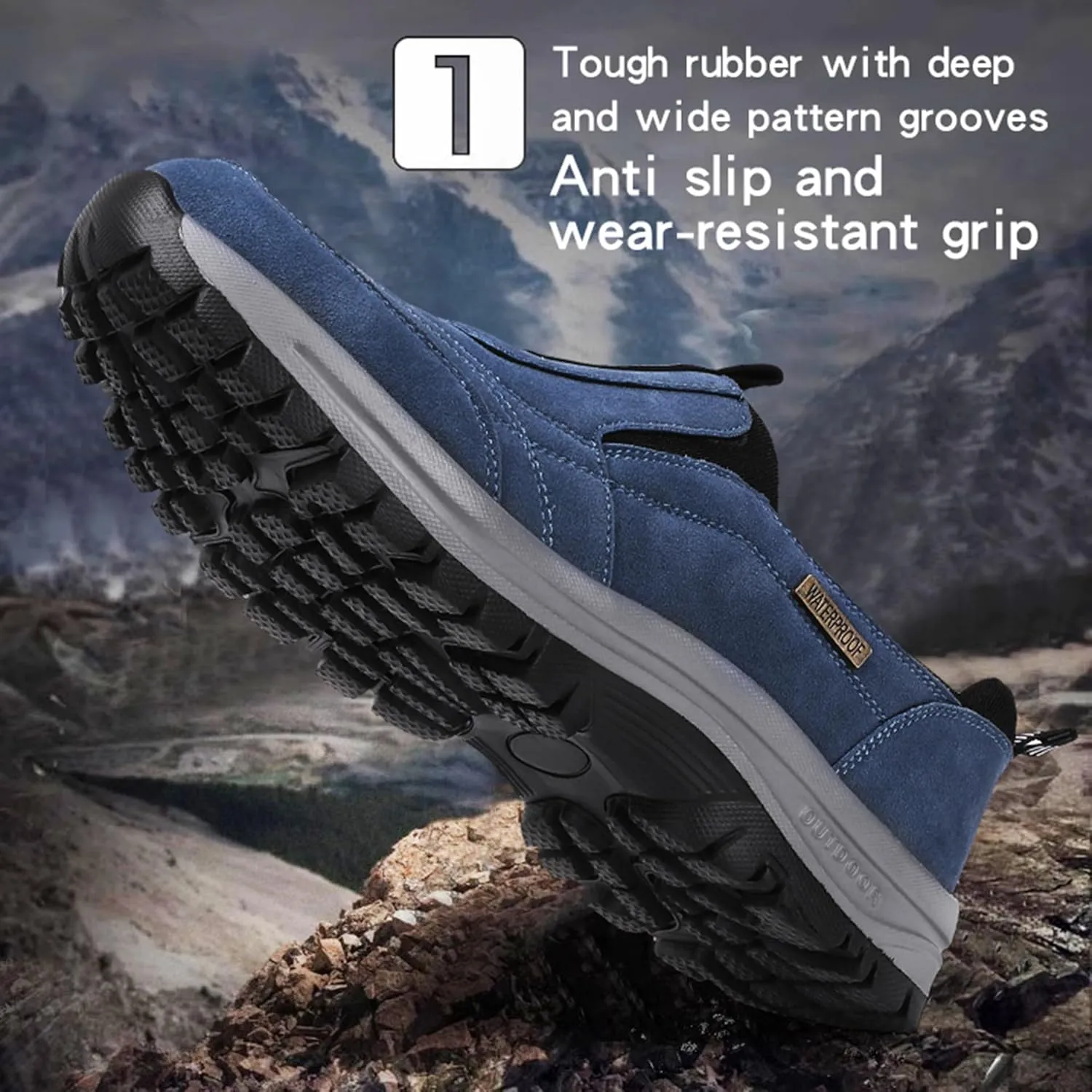 Men’s Waterproof Orthopedic Walking Shoes, Breathable Slip-On Hiking Sneakers with Arch Support, All-Day Comfort for Outdoor Adventures
