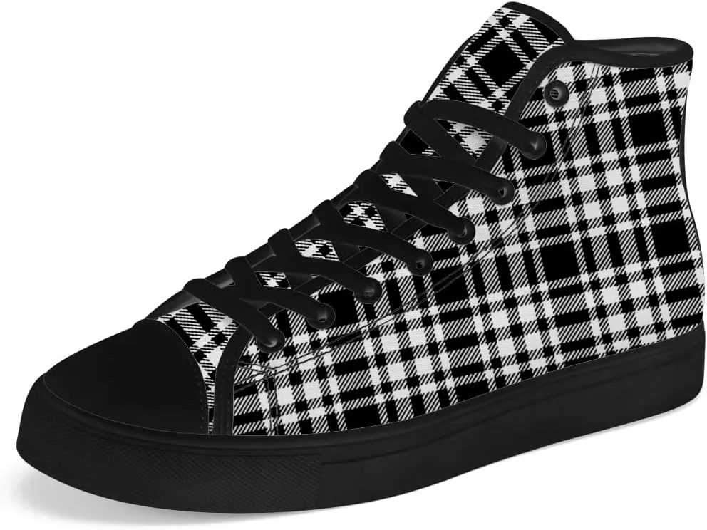 Men's Women's Plaid High Top Canvas Shoes Scottish Tartan Plaid High Top Sneakers Lace Up Casual Shoes Gifts for Men Women