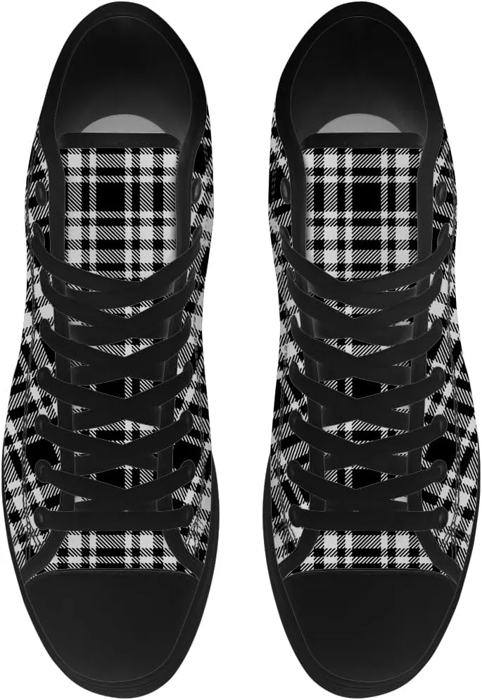 Men's Women's Plaid High Top Canvas Shoes Scottish Tartan Plaid High Top Sneakers Lace Up Casual Shoes Gifts for Men Women