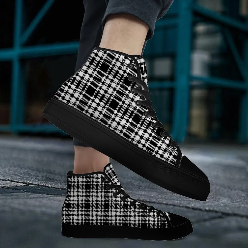 Men's Women's Plaid High Top Canvas Shoes Scottish Tartan Plaid High Top Sneakers Lace Up Casual Shoes Gifts for Men Women