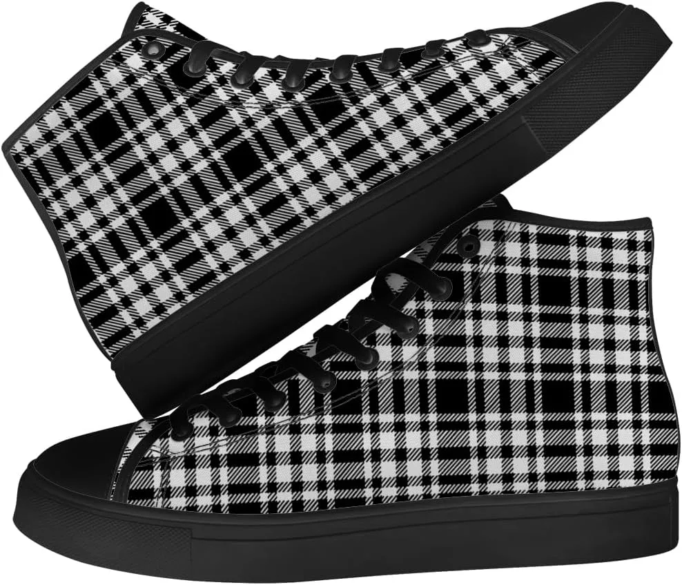 Men's Women's Plaid High Top Canvas Shoes Scottish Tartan Plaid High Top Sneakers Lace Up Casual Shoes Gifts for Men Women