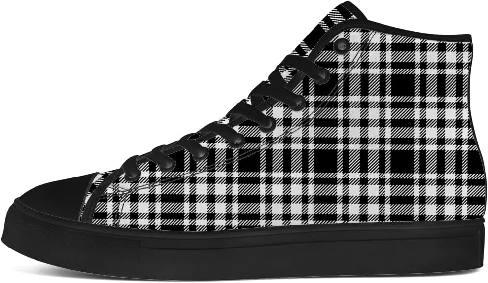 Men's Women's Plaid High Top Canvas Shoes Scottish Tartan Plaid High Top Sneakers Lace Up Casual Shoes Gifts for Men Women