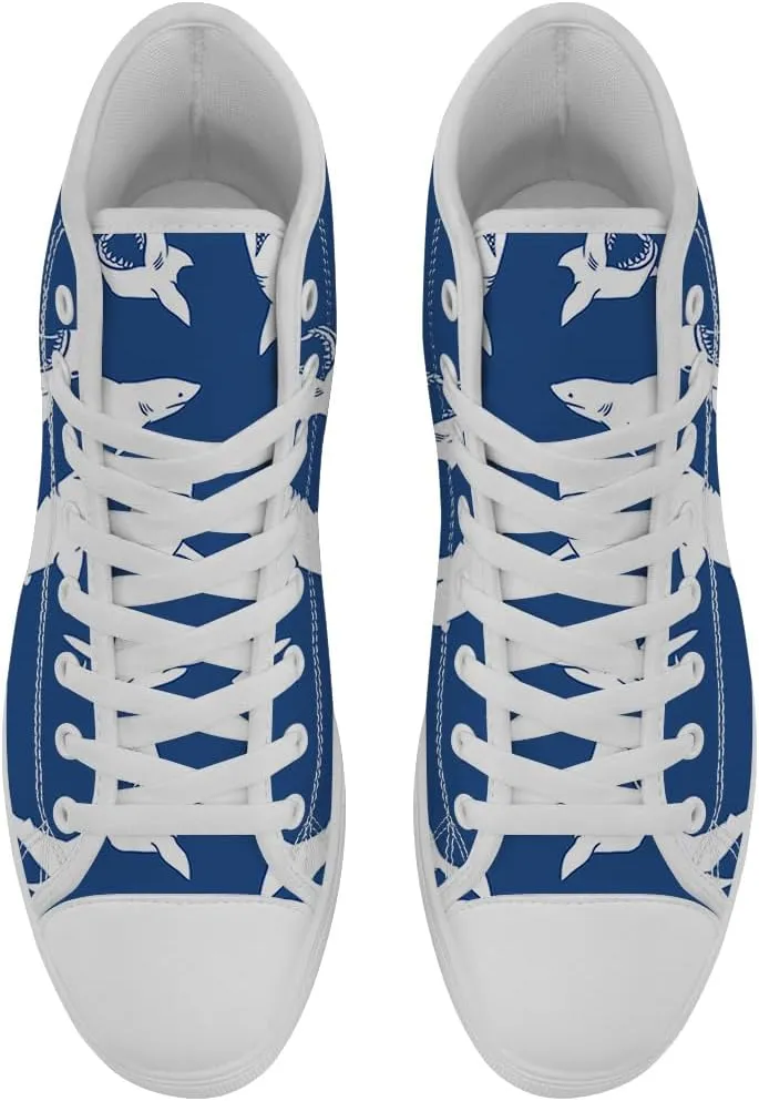 Men's Women's Shark Shoes High Top Canvas Sneakers Lace Up Casual Walking Shoes