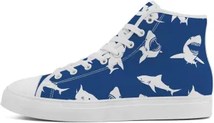 Men's Women's Shark Shoes High Top Canvas Sneakers Lace Up Casual Walking Shoes
