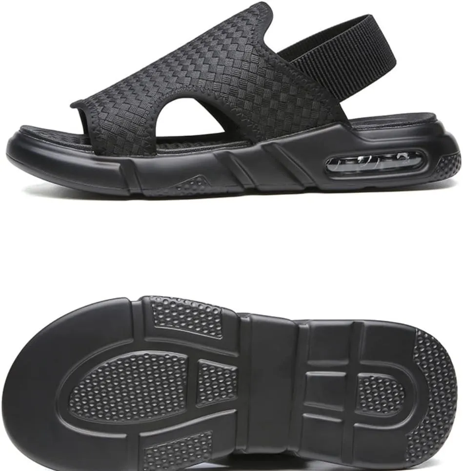 Men's Woven Soft Sole Summer Sandals Outtdoor Summer Open Toe Anti-Slip Beach Sandals Height Increasing Shoes,Breathable Casual Sports Sandals