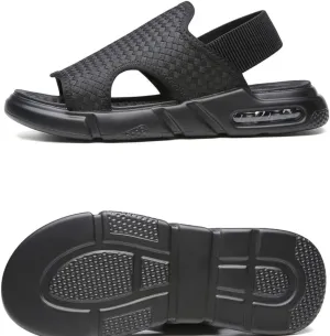 Men's Woven Soft Sole Summer Sandals Outtdoor Summer Open Toe Anti-Slip Beach Sandals Height Increasing Shoes,Breathable Casual Sports Sandals
