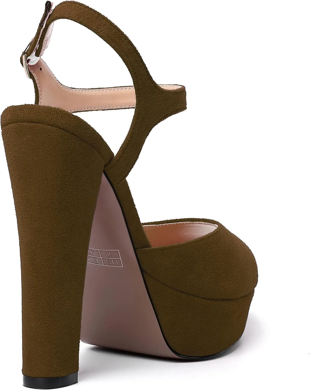MERRORI Womens Ankle Strap Platform Fashion Party Solid Peep Toe Buckle Matte Chunky High Heel Sandals 5 Inch