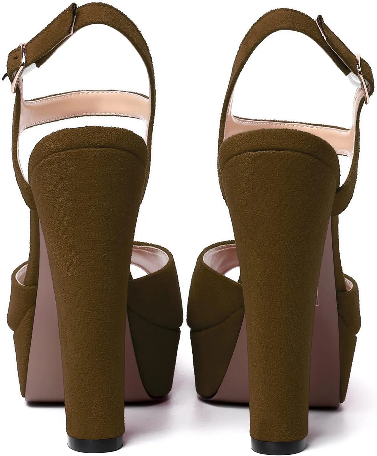 MERRORI Womens Ankle Strap Platform Fashion Party Solid Peep Toe Buckle Matte Chunky High Heel Sandals 5 Inch