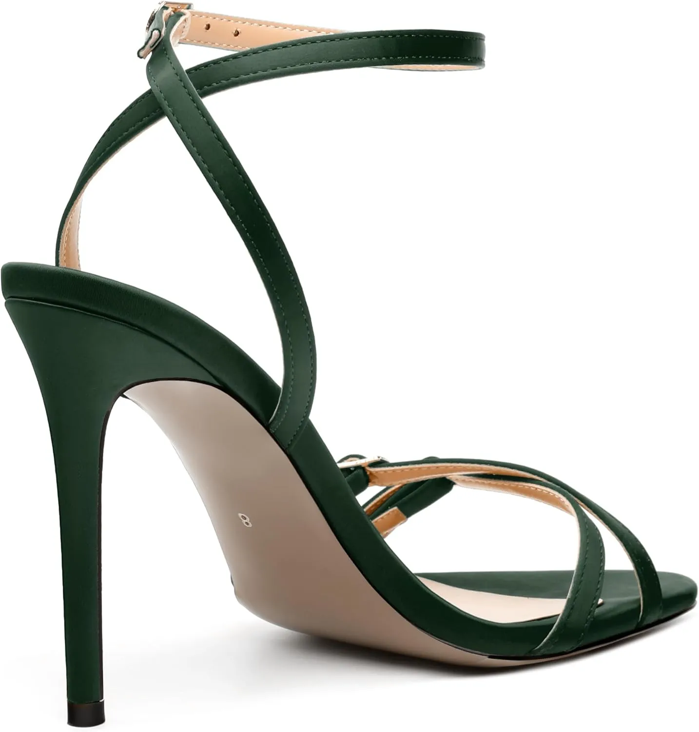 MERRORI Women's High Stiletto Slingback Buckle Heels Open Round Toe Ankle Strap Sexy Comfortable Satin Sandals Wedding Bridal Evening Prom Party Dress Shoes