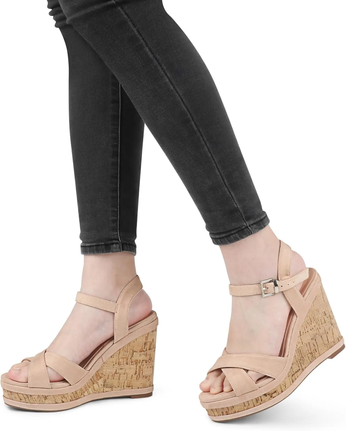 MERUMOTE Women's Fashion Platform Wedge Sandals Heeled Buckle Shoes For Summer