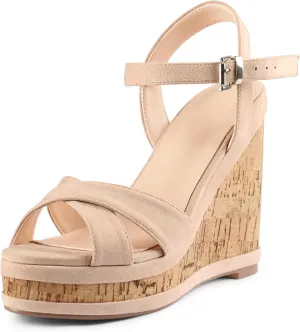 MERUMOTE Women's Fashion Platform Wedge Sandals Heeled Buckle Shoes For Summer