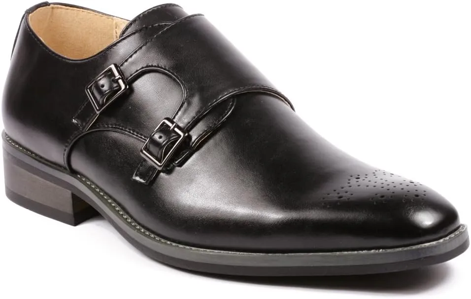 Metrocharm MC101 Men's Perforated Double Monk Strap Slip On Dress Shoes
