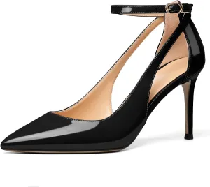 Mettesally Womens High Heels Pointed Toe Ankle Strap Pumps Closed Toe Stiletto Heels Slip On Wedding Party Pump Shoes